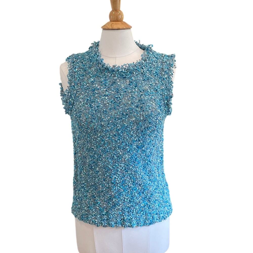 J. Crew Tweed Fringe Shell Sweater Vest, Blue, Preppy. Size S